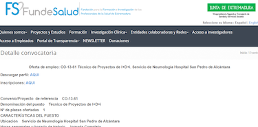 260121   Oferta de empleo CO1361 Tcnico de Proyectos de IDi Servicio de Neumologa Hospital San Pedro de Alcntara