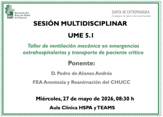 Taller de ventilación mecánica en emergencias extrahospitalarias y transporte de paciente crítico