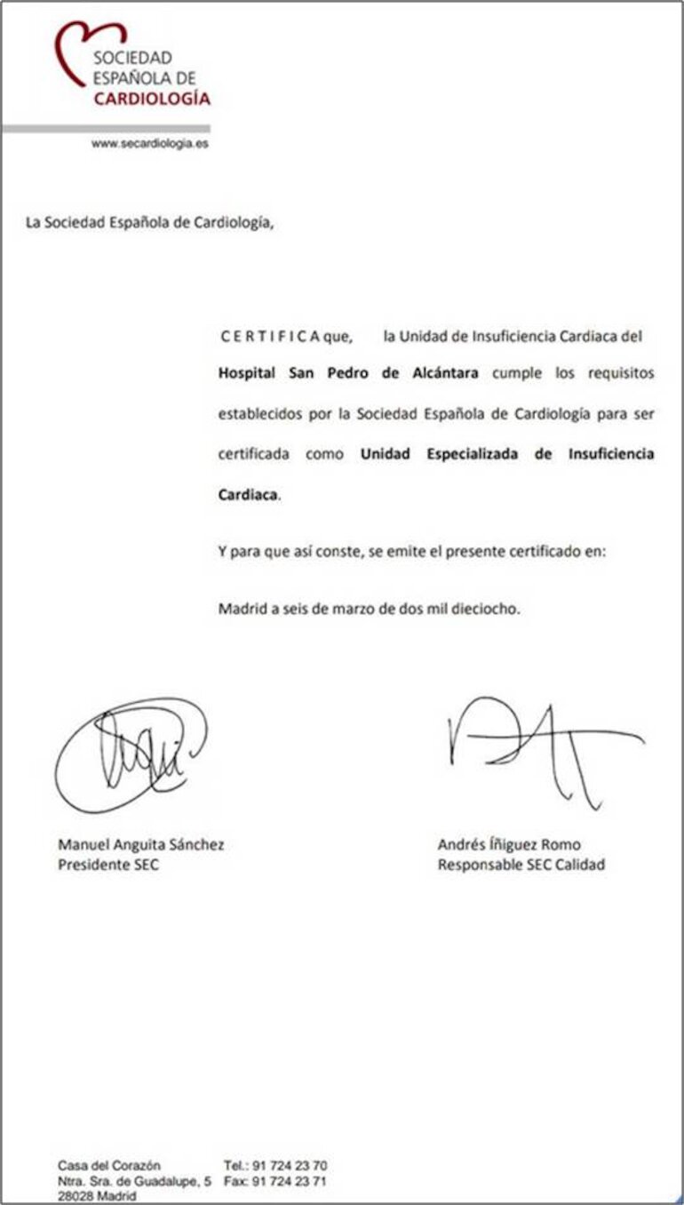 Acreditada la Unidad Especializada de Insuficiencia Cardiaca