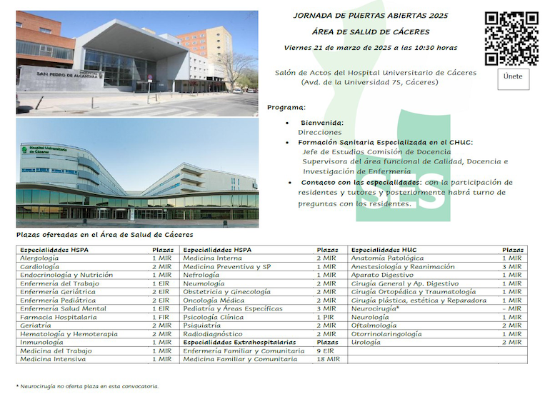 Jornada de puertas abiertas para los futuros residentes interesados en realizar su Formacin Sanitaria Especializada en el rea de Salud de Cceres