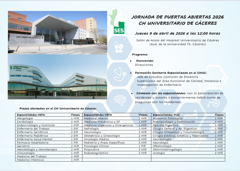 Jornada de puertas abiertas 2026 CH Universitario de Cceres